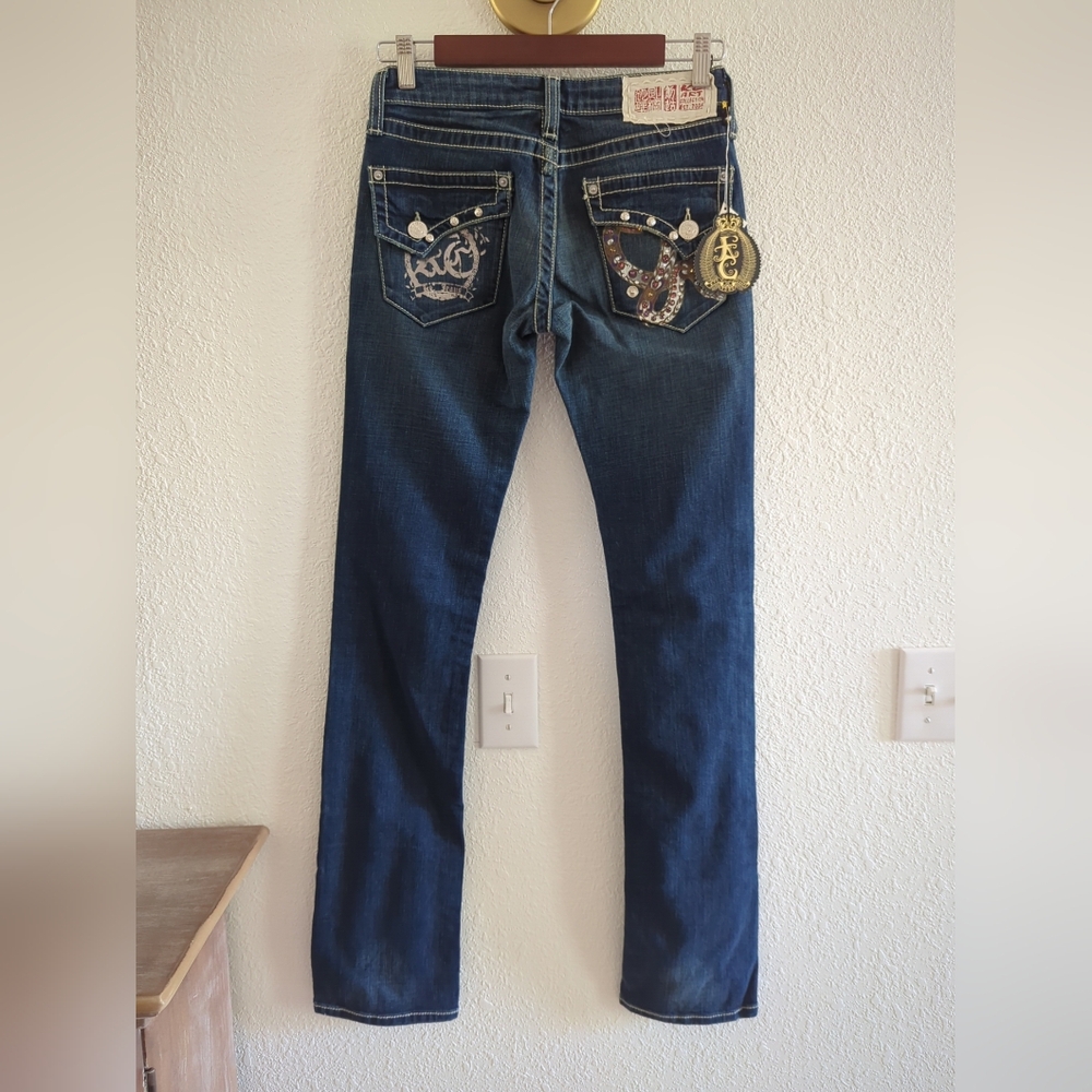Key Closet Jeans Women Sz 26Blue KC Art Collection Y2K Denim Snake Embellished